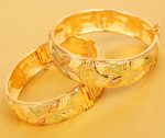 Touchstone Indian Bollywood Finely Hand Engraved Peeled Metal Pretty Mesh Work Jaipur Meenakari Enamel Exclusive Designer Jewelry Bangle Bracelets in Gold Tone for Women. - Image 3